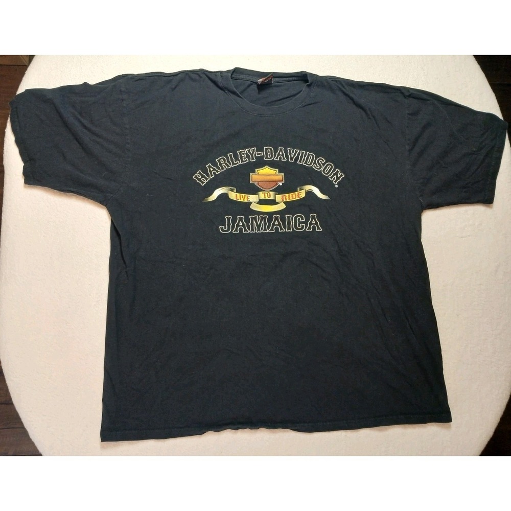 VTG Harley Davidson Jamaica Black Graphic Tee T Shirt‎ Biker 4XL Men's